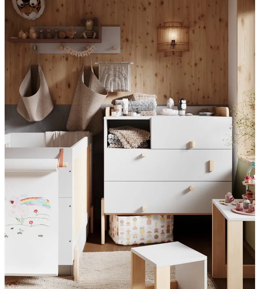 Svetlosivý/v prírodnej farbe nástenný detský vešiak Cube - Pinio