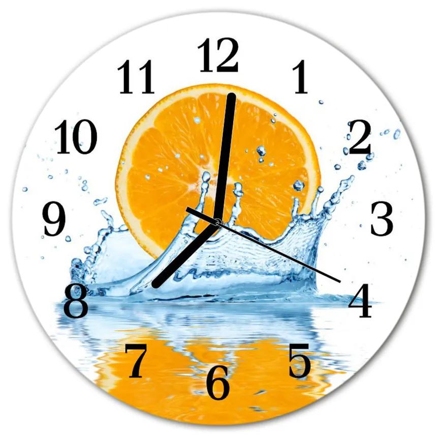 Sklenené hodiny okrúhle Oranžová voda fi 30 cm