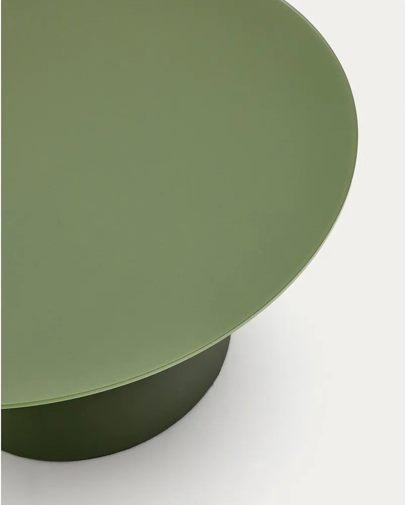 Zelený okrúhly konferenčný stolík so sklenenou doskou ø 80 cm Wilshire – Kave Home