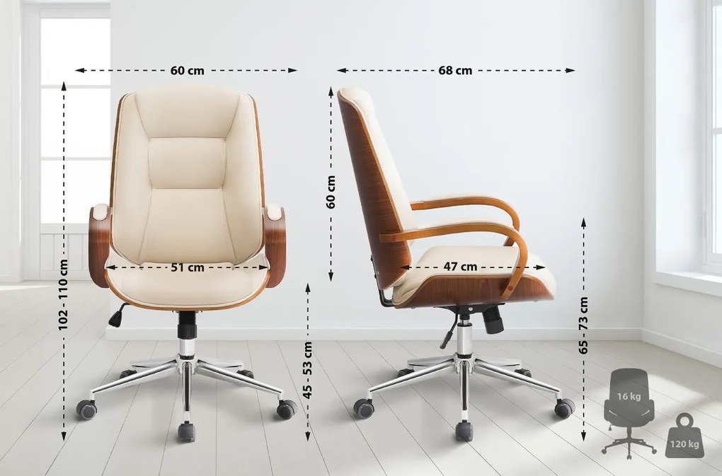Design-Shop Kancelárska stolička Yankton - Orech / Krémová