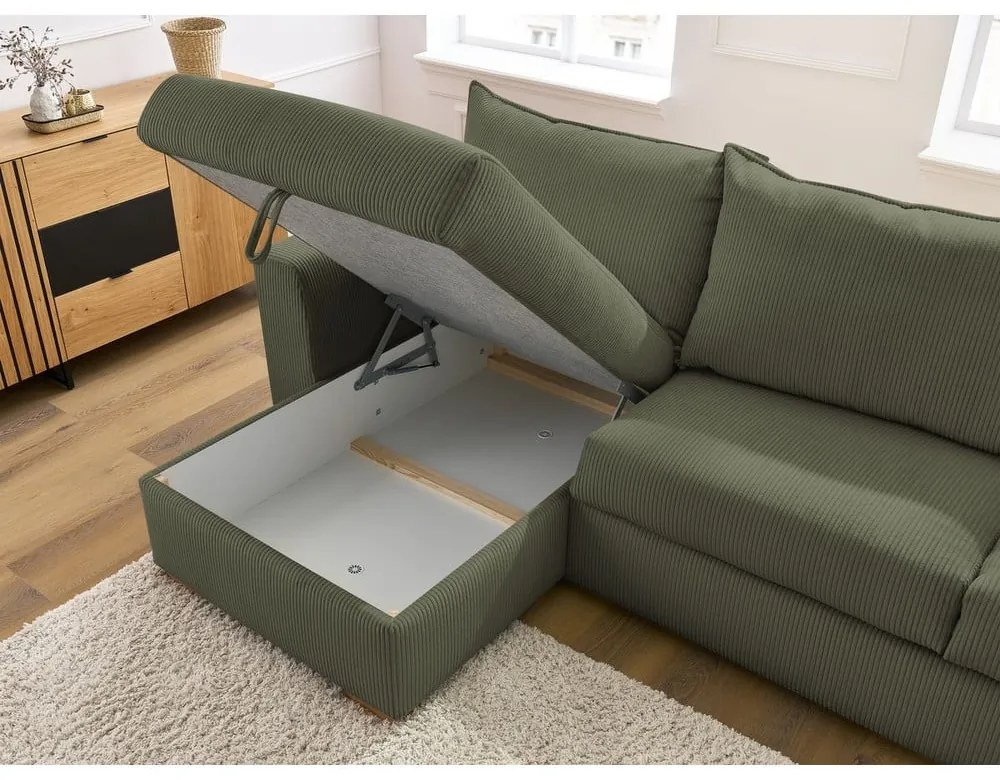 Zelená menčestrová rozkladacia rohová pohovka (variabilná) Augustin – Bobochic Paris