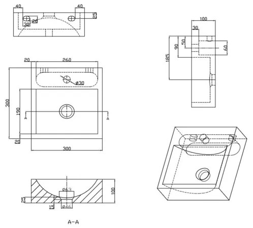 Sapho - Závesné umývadlo BLOK 30x30 cm antracit