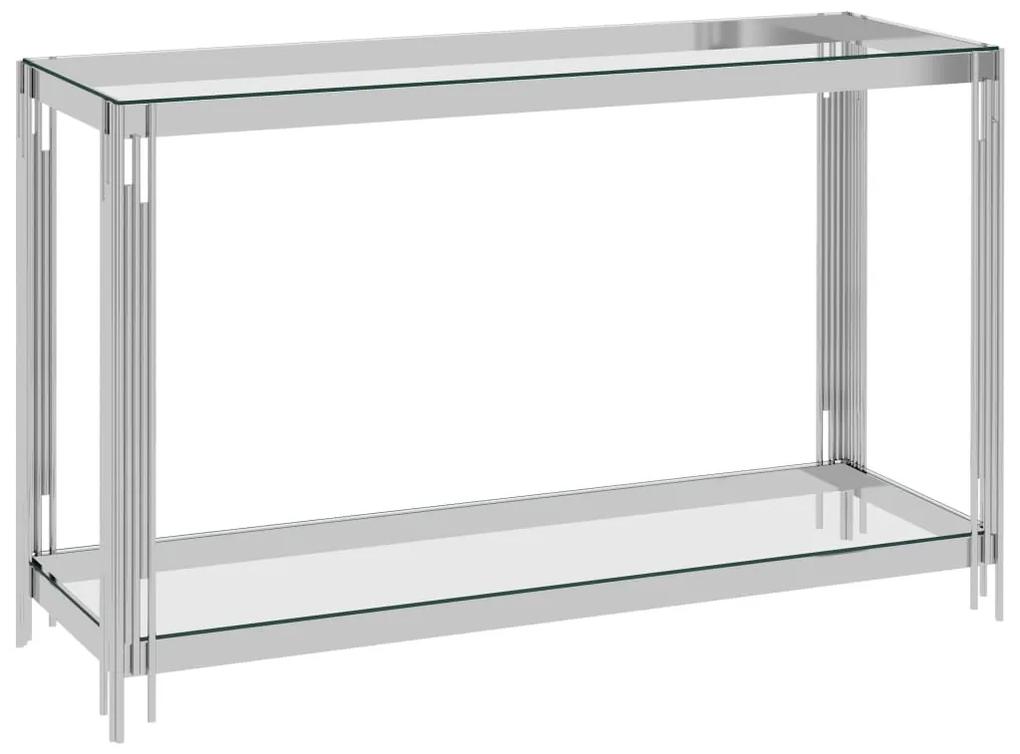 vidaXL Príručný stolík strieborný 120x40x78 cm nehrdzavejúca oceľ a sklo