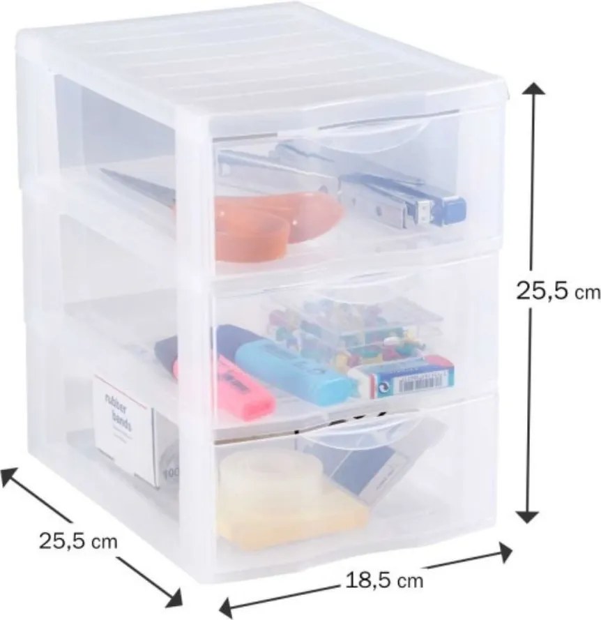 Úložný box s 3 zásuvkami, transparentný, ORGAMIX A5T