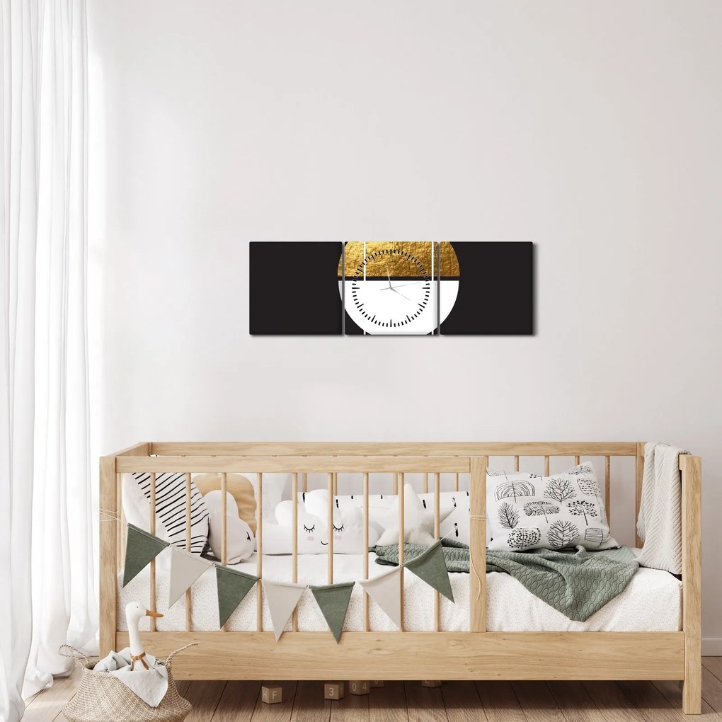 Obraz - Abstrakcia zlatá a čierna N⁰1 (s hodinami) (90x30 cm)