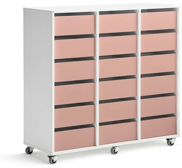 Úložná skriňa CASPER, 18 zásuviek, biela, tmavoružová