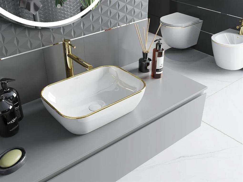 Mexen RITA umývadlo, 45x32 cm, biela/zlatý okraj, 21084505