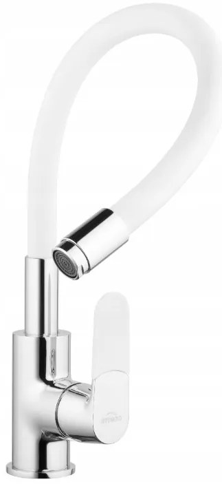 Invena Joga, stojanková drezová batéria s flexibilným ramenom, biela-chrómová, BZ-32-L02-C