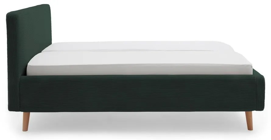 Tmavozelená čalúnená dvojlôžková posteľ s úložným priestorom s roštom 180x200 cm Mattis Cord – Meise Möbel