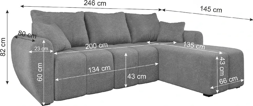 Rozkladacia obojstranná sedacia súprava do L SEVIO 246x145 cm, krémová + 2 vankúšiky ZDARMA