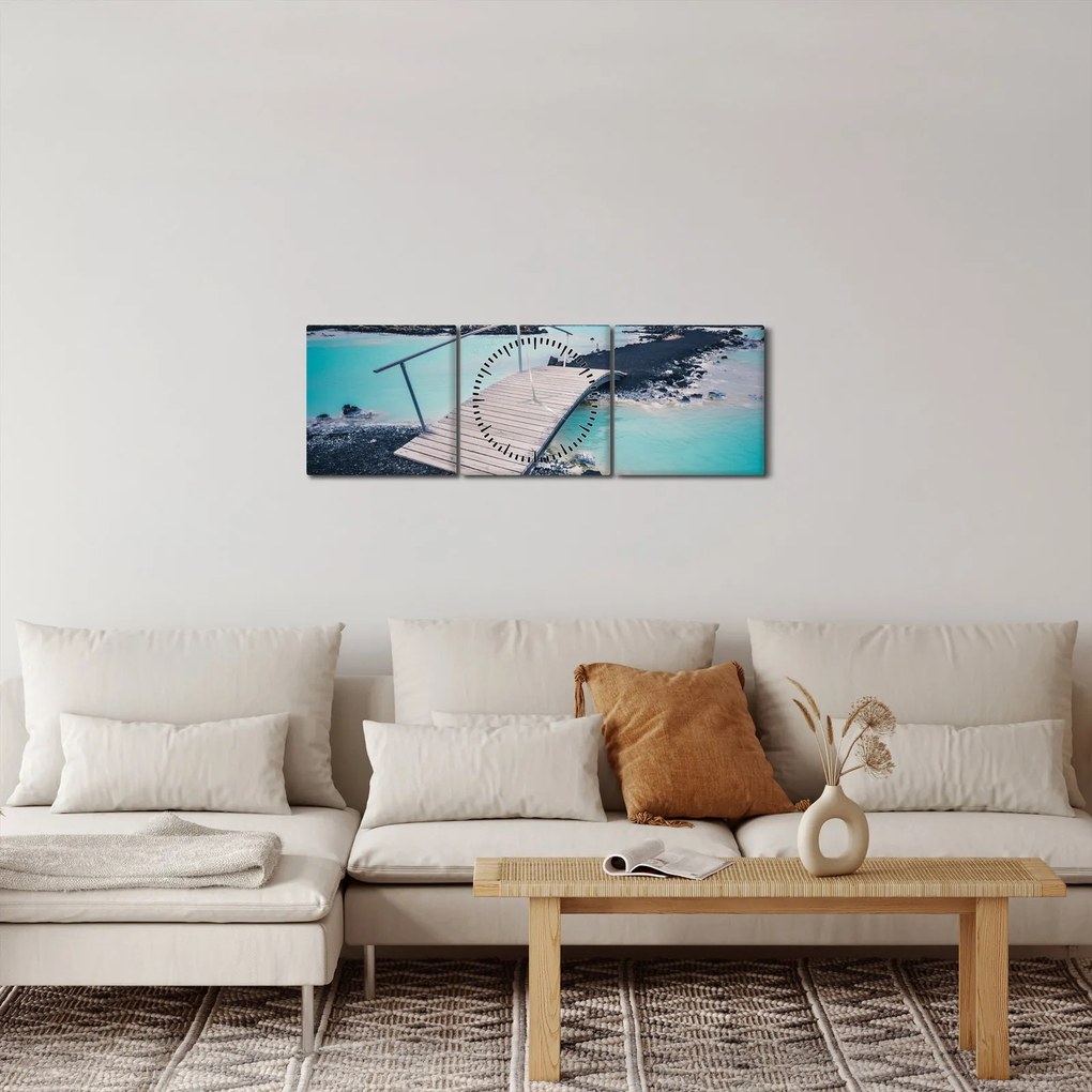 Obraz dreveného mosta (s hodinami) (90x30 cm)