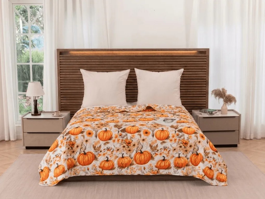 Prehoz na posteľ FLOWERS AND PUMPKINS, oranžový Rozmer: 170 x 210 cm