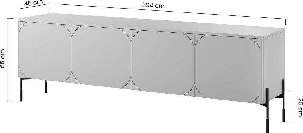 RTV skrinka Sonatia 200 cm štvordverová na kovových nohách - kasmír