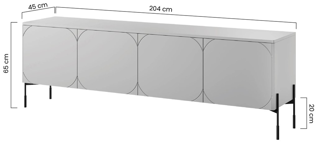 TV skrinka Sonatia štvordverová na kovových nohách 200 cm - kašmír