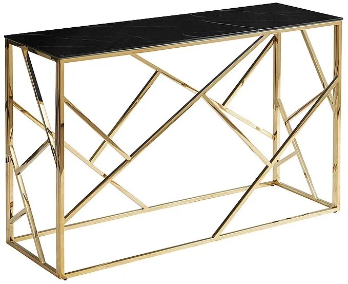 KONZOLA THIA ZLATÁ + ČIERNE SKLO MRAMOR 120 cm