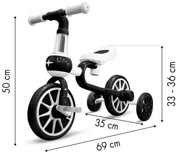 Balančný bicykel 4 v 1, biely