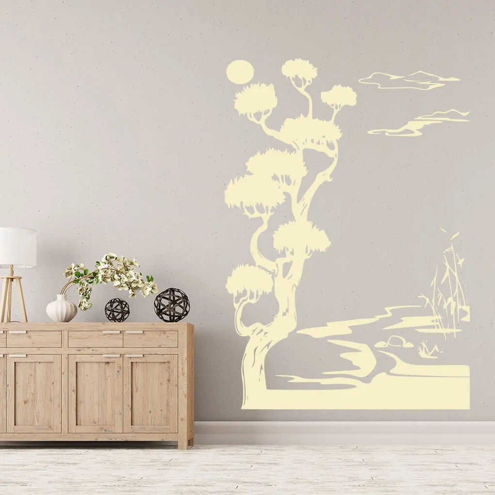 Veselá Stena Samolepka Japonská krajina Farba: bílá, Veľkosť: 100 x 69 cm