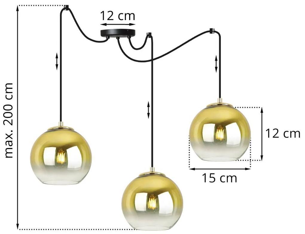Závesné svietidlo BERGEN GOLD SPIDER, 3x zlaté/transparentné sklenené tienidlo (fi 15cm)