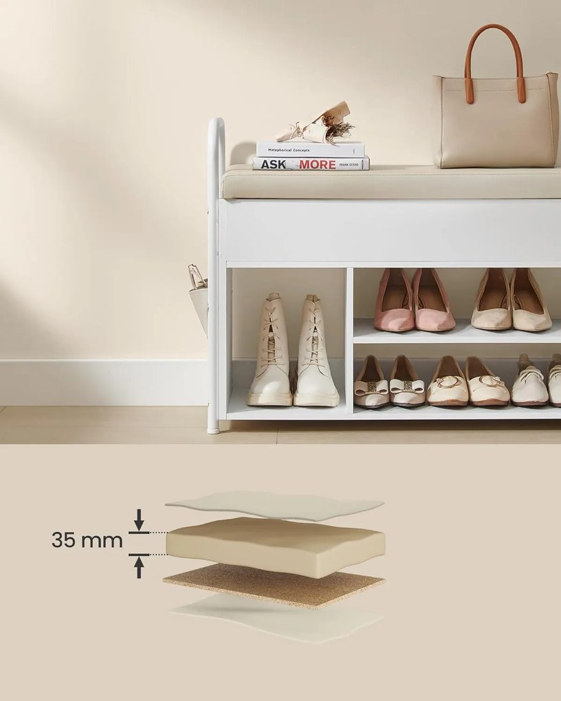 VASAGLE LSB052W01 botník s čalúnenou lavicou a úložným priestorom