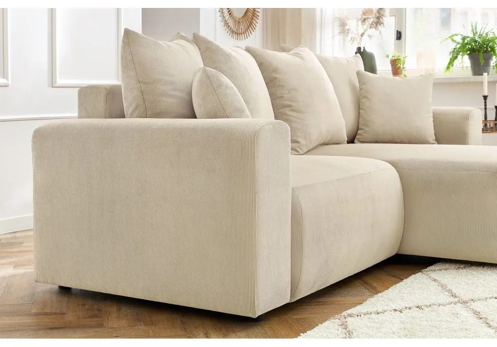 Krémová zamatová rohová pohovka Enjoy – Bobochic Paris