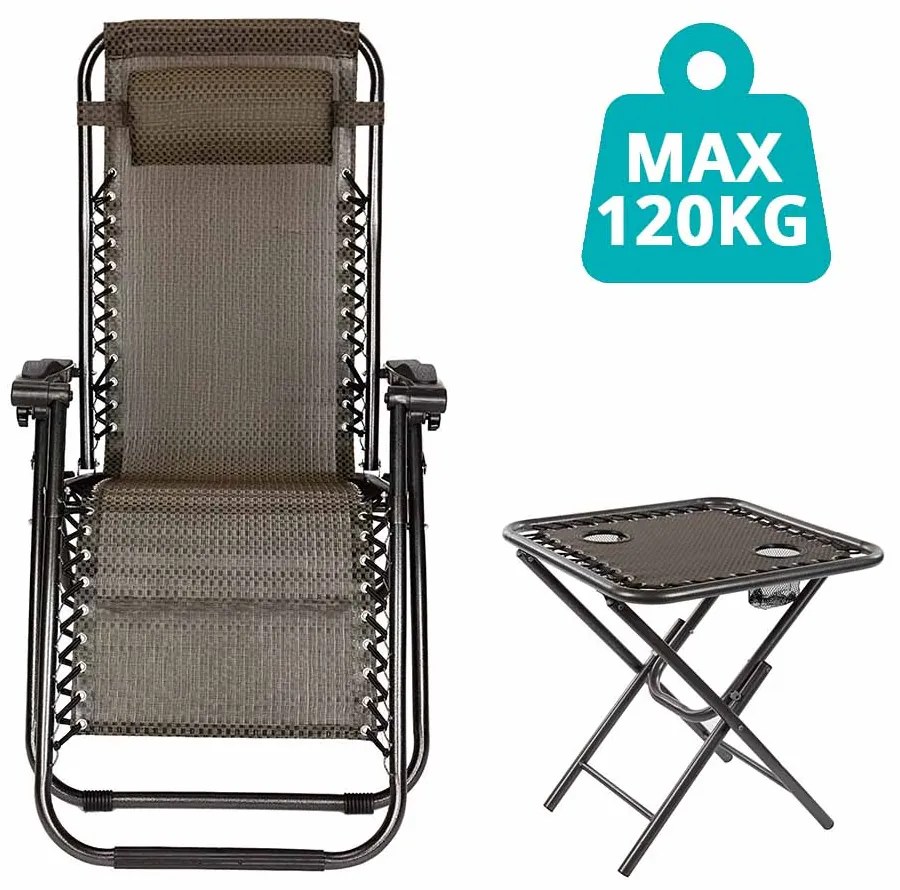 2 ks záhradných ležadiel zero gravity so stolom