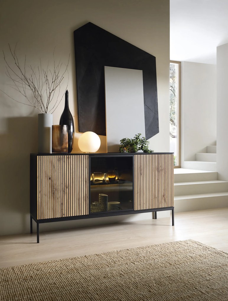 Komoda Sento s LED osvětlením 154 cm dub wotan/černá II