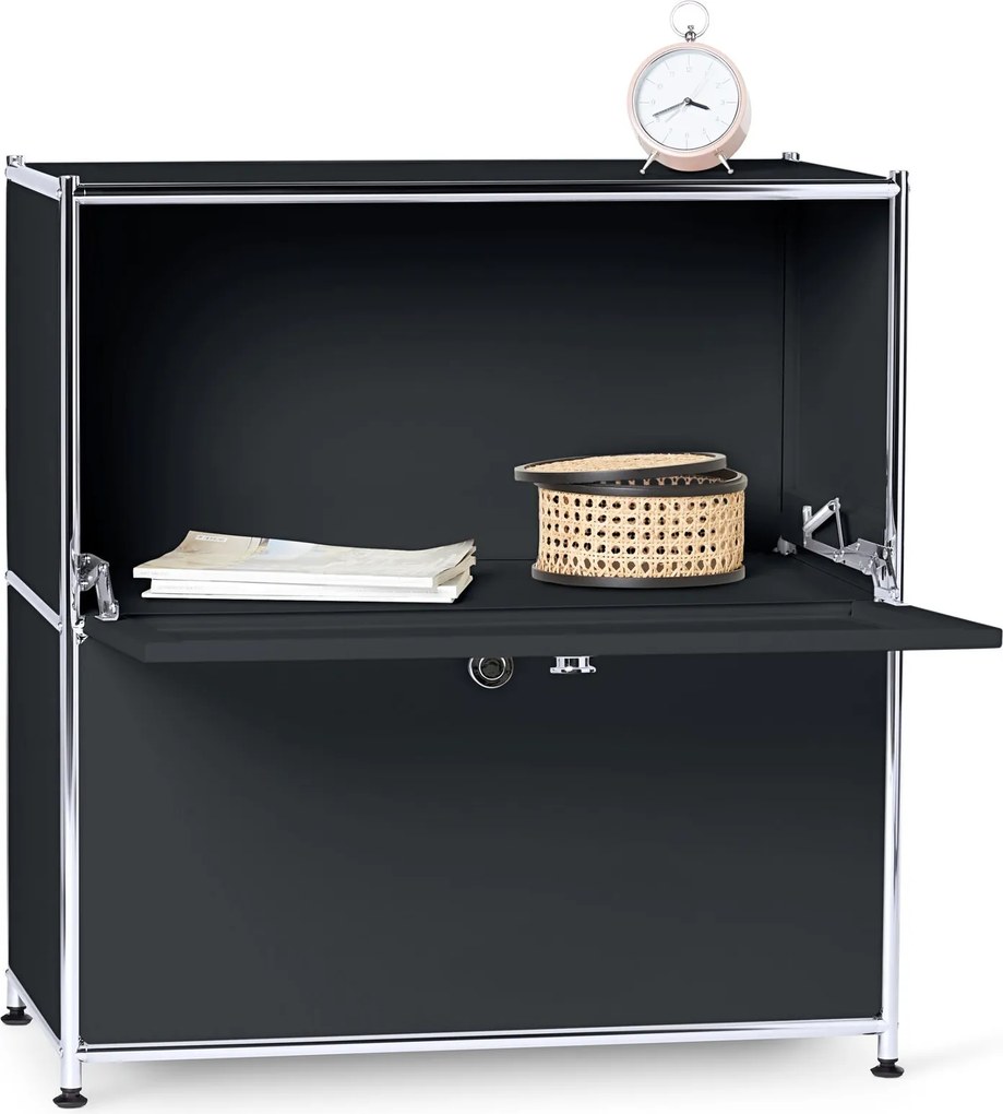 Nízka kovová odkladacia skrinka »CN3« s výklopnými priehradkami, čierna