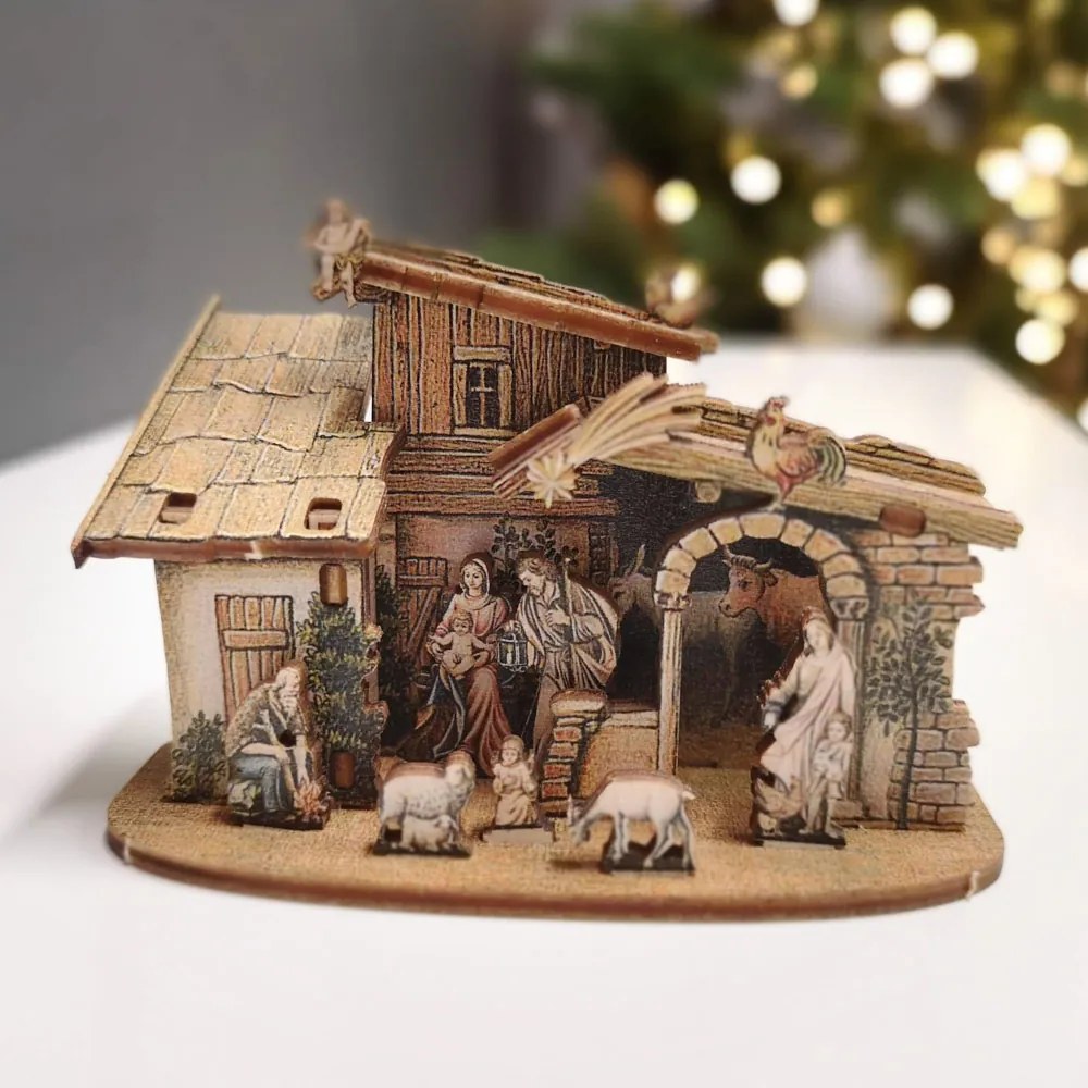 AMADEA Drevený skladací betlehem 3D 6 cm