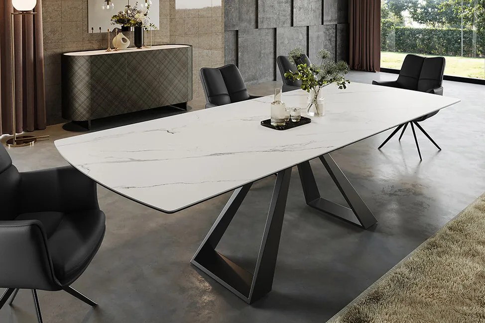 Rozkladací keramický jedálenský stôl Lazio 180-230cm mramorová biela