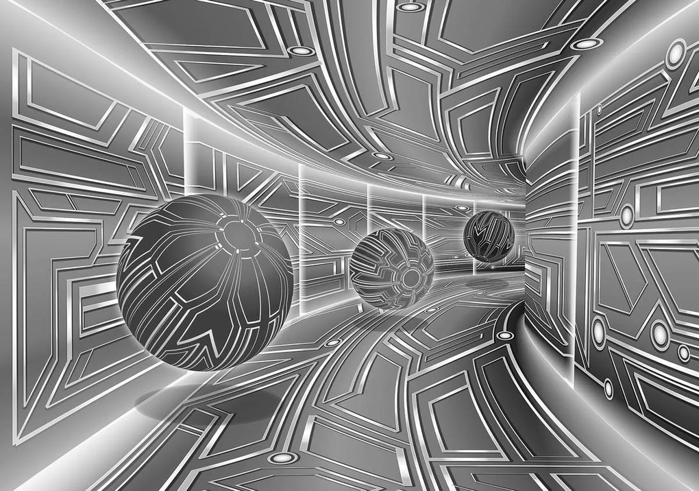 Fototapeta - 3D šedý tunel s guľou (152,5x104 cm)