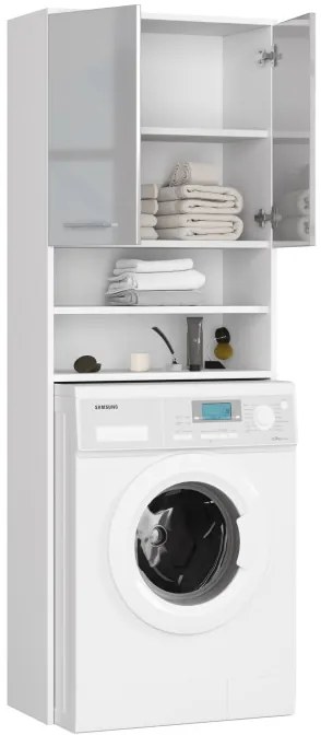 Kúpeľňová skrinka nad práčku FIN 2D biela / metalická, lesk