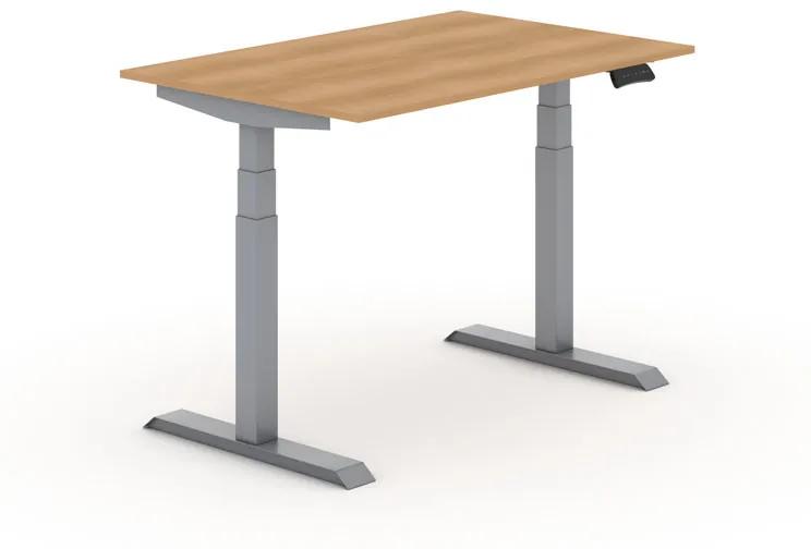 Výškovo nastaviteľný stôl, elektrický PRIMO ADAPT, 1200x800x625-1275 mm, buk, sivá podnož