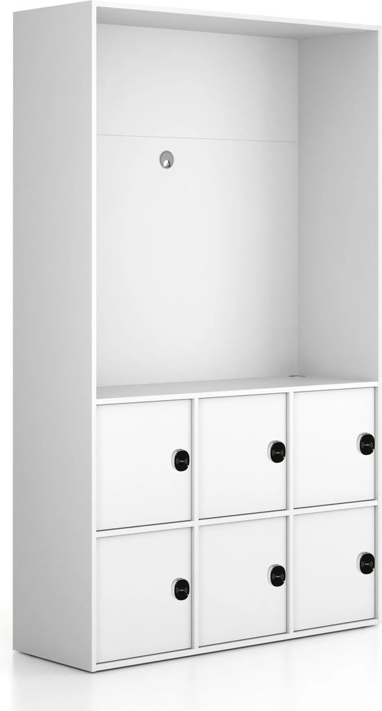 Kancelárska skriňa FRAME, 6x dvere, priestor pre TV, 1299 x 450 x 2162 mm, RFID zámok, biela