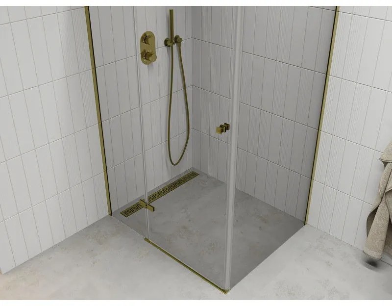 Mexen Roma, sprchovací kút 110 (dvere) x 90 (stena) cm, 6mm číre sklo, zlatý profil, 854-110-090-50-00