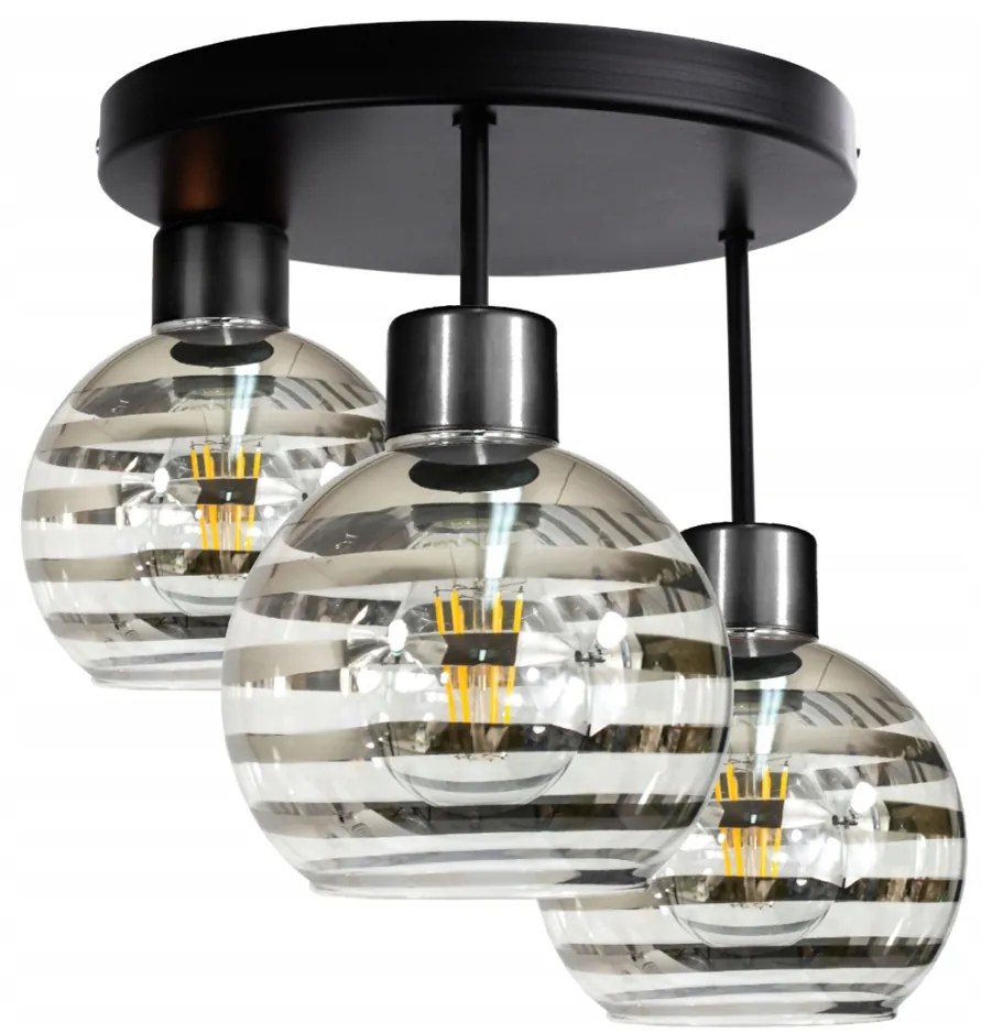 BERGE Sklenená LED závesná lampa 3xE27 - guľové horizontálne pruhy