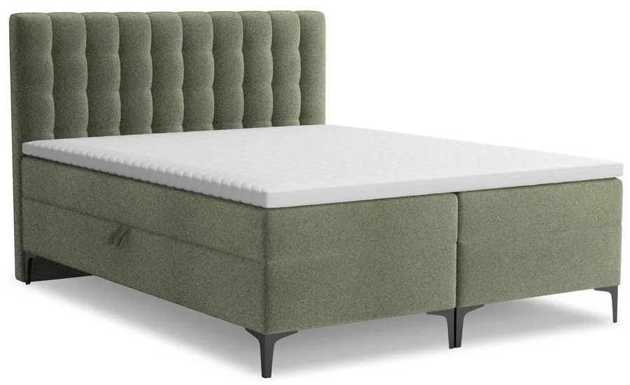 Zelená boxspring posteľ s úložným priestorom 140x200 cm Puhala – Makamii