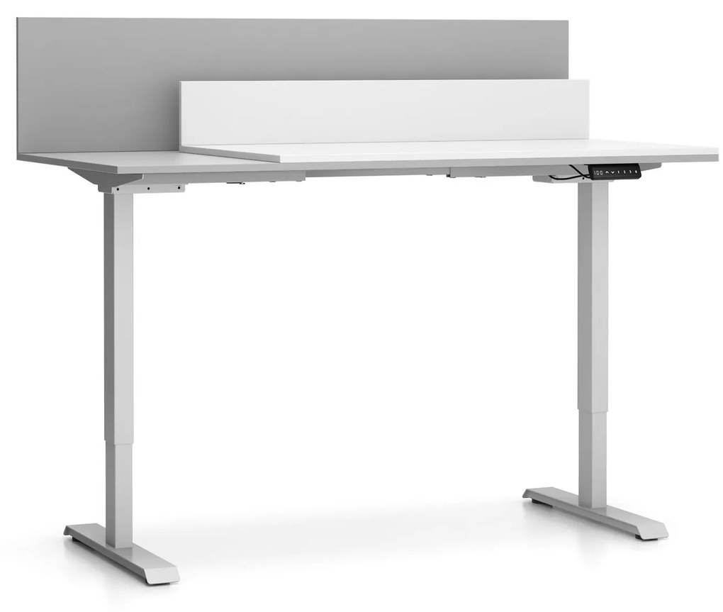 Kancelársky stôl SINGLE LAYERS, posuvná vrchná doska, s prepážkami, nastaviteľné nohy, biela/sivá