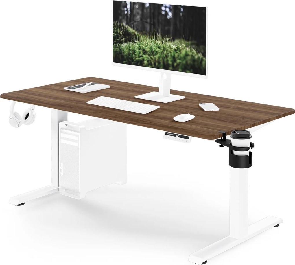 Elektrický stôl s nastaviteľnou výškou ergonomický biely/orech,1400x700 mm: ARIA