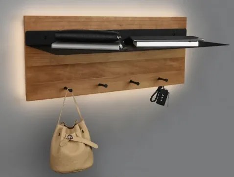 Nástenný vešiak LED s policou Rómy, drevo/kov, 75 cm%