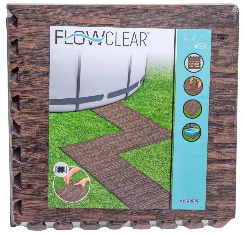 Bestway Penová podložka k záhradnému bazénu Imitácia dreva 12 ks 50x50cm 58712