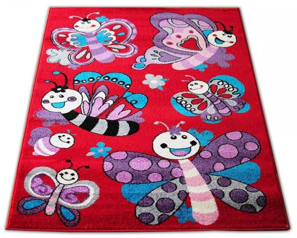 Detský koberec Motýliky červený, Velikosti 200x290cm