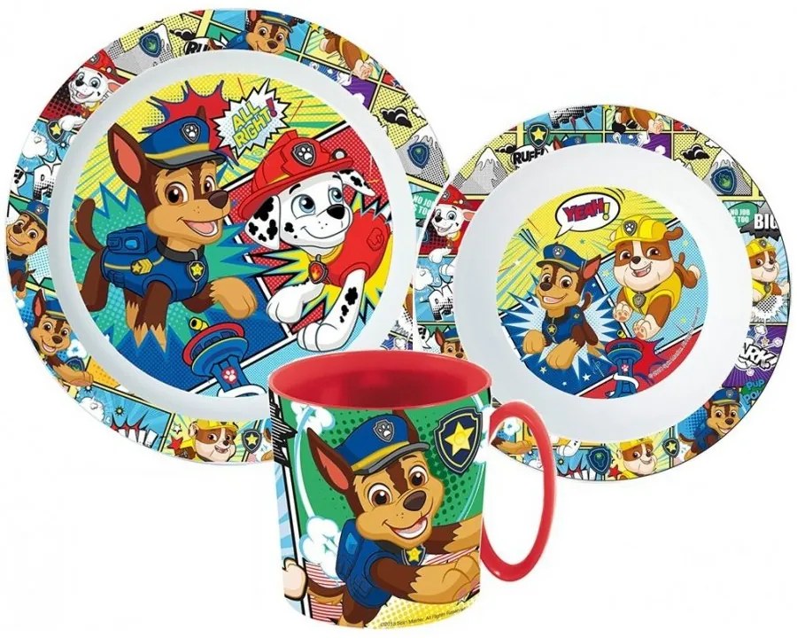 Sada plastového riadu Tlapková patrola / Paw Patrol s hrnčekom - 3 dielna súprava