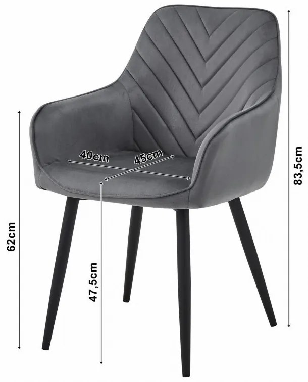 Kreslo NANA - strieborný sivý zamat / čierne nohy