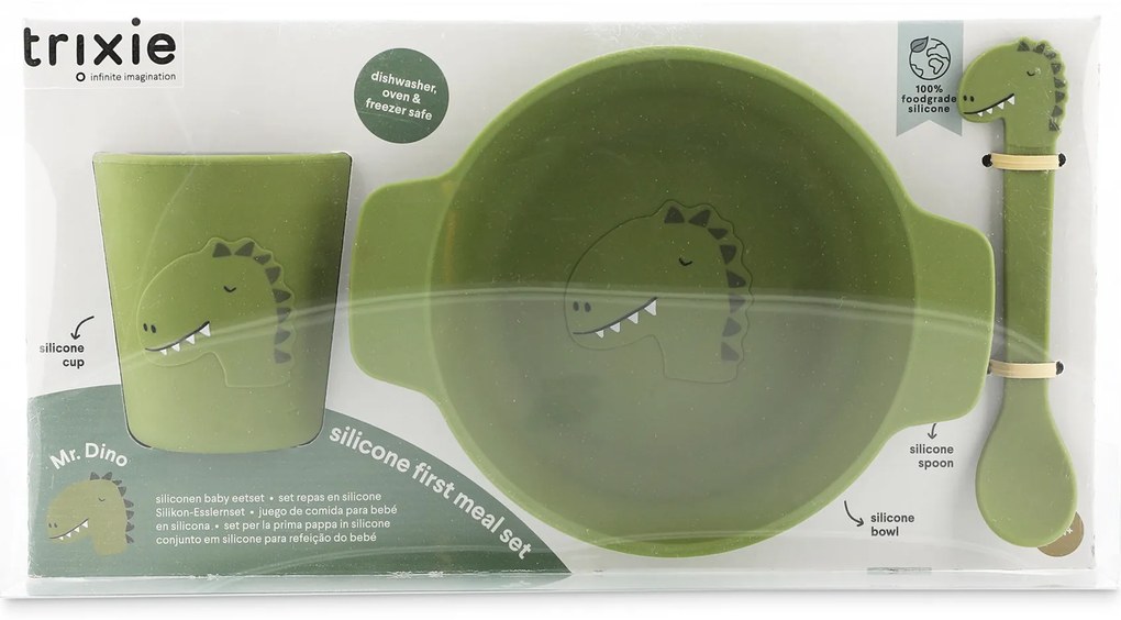 Detská silikónová jedálenská súprava Mr. Dino