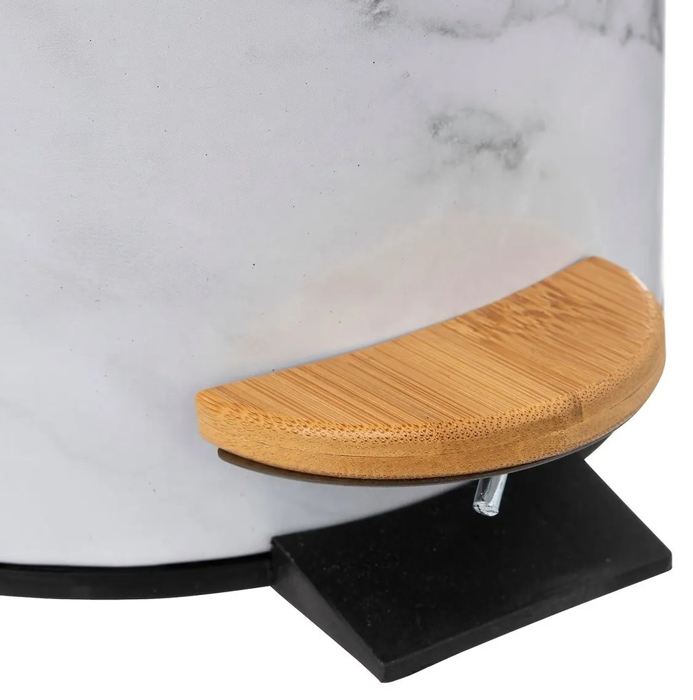 Odpadkový kôš Lea White, biela/s drevenými prvkami, 25x16,8x16,8 cm