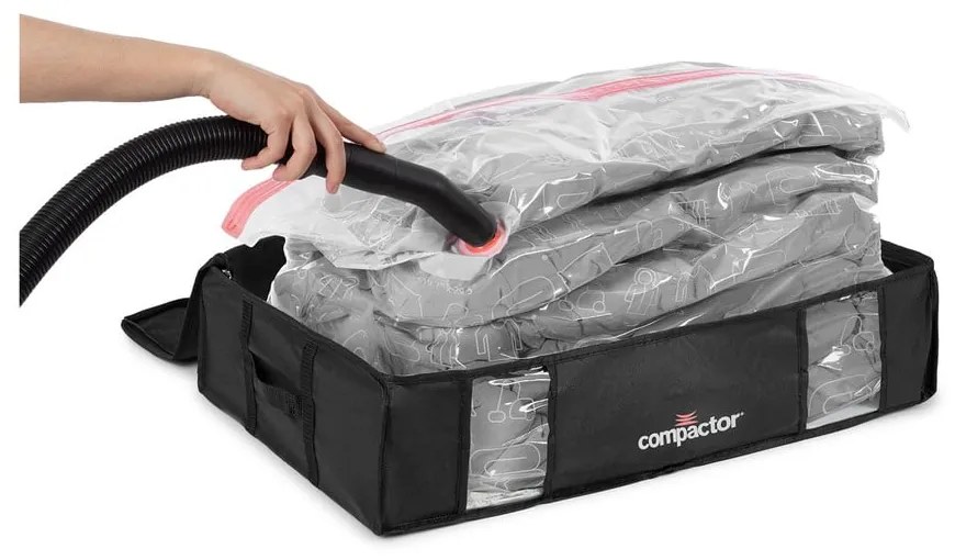 Čierny úložný box na oblečenie pod posteľ Compactor XXL Black Edition 3D, 145 l