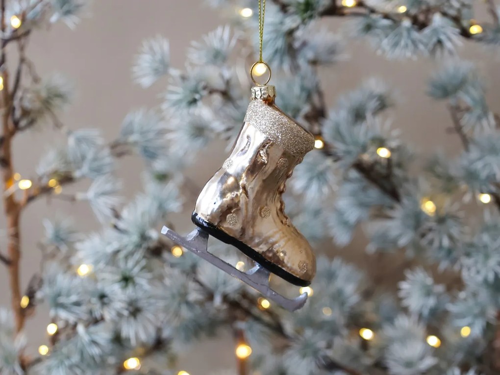 Champagne antik závesná sklenená dekorácia korčule - 8*3*8 cm
