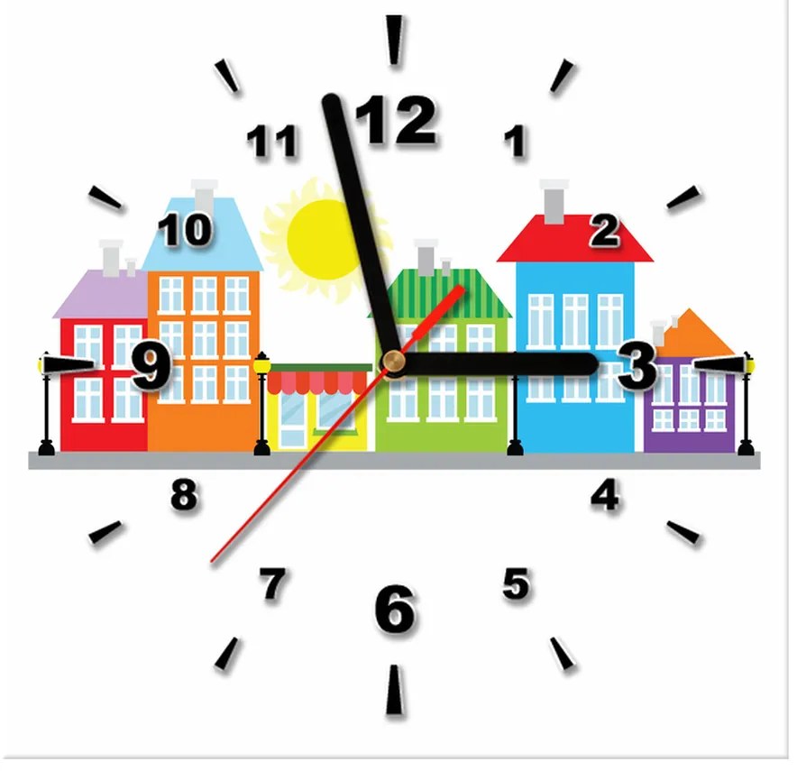Gario Obraz s hodinami Farebné domčeky Rozmery: 30 x 30 cm