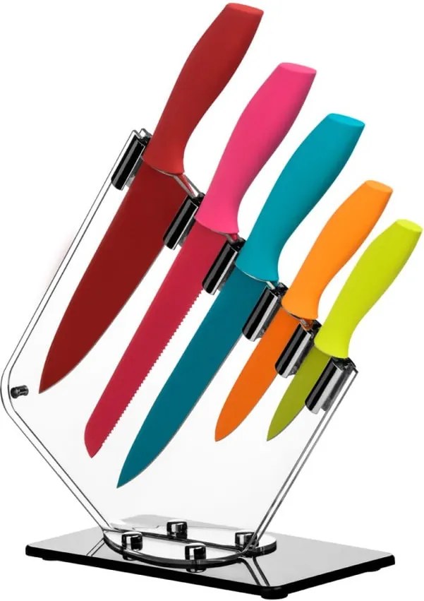 Sada 5 farebných nožov so stojanom Premier Housewares Soft Grip