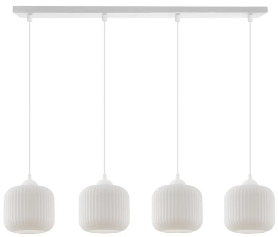 Závesné svietidlo Riffle, 4x biele sklenené tienidlo, w